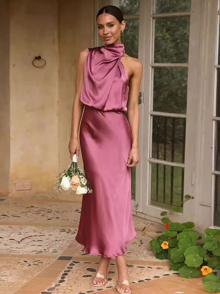 Articat Elegant Sleeveless Satin Bodycon Dress Women 2024 Summer Irregular Hanging Neck Evening Dress Mid Dress Party Clubwear
Articat Elegant Sleeveless Satin Bodycon Dress Women 2024 Summer Irregular Hanging Neck Evening Dress Mid Dress Party Clubwear