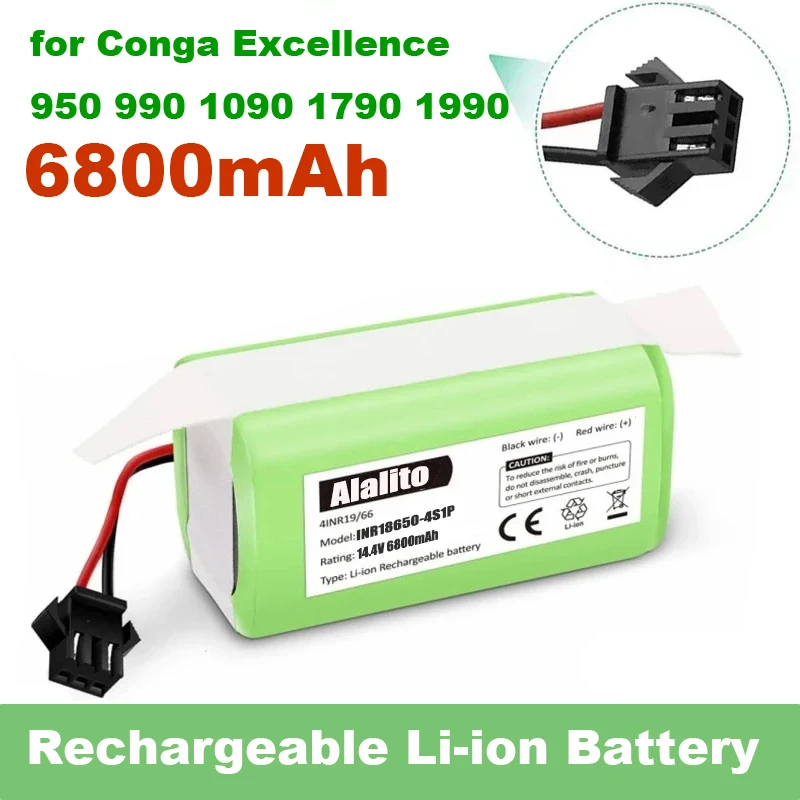4S1P 14.4V 6800mAh Li-ion Battery for Conga Excellence 990 1090 Ecovacs Deebot N79S N79 DN622 Eufy Robovac 11 11S 12 35C X500
4S1P 14.4V 6800mAh Li-ion Battery for Conga Excellence 990 1090 Ecovacs Deebot N79S N79 DN622 Eufy Robovac 11 11S 12 35C X500