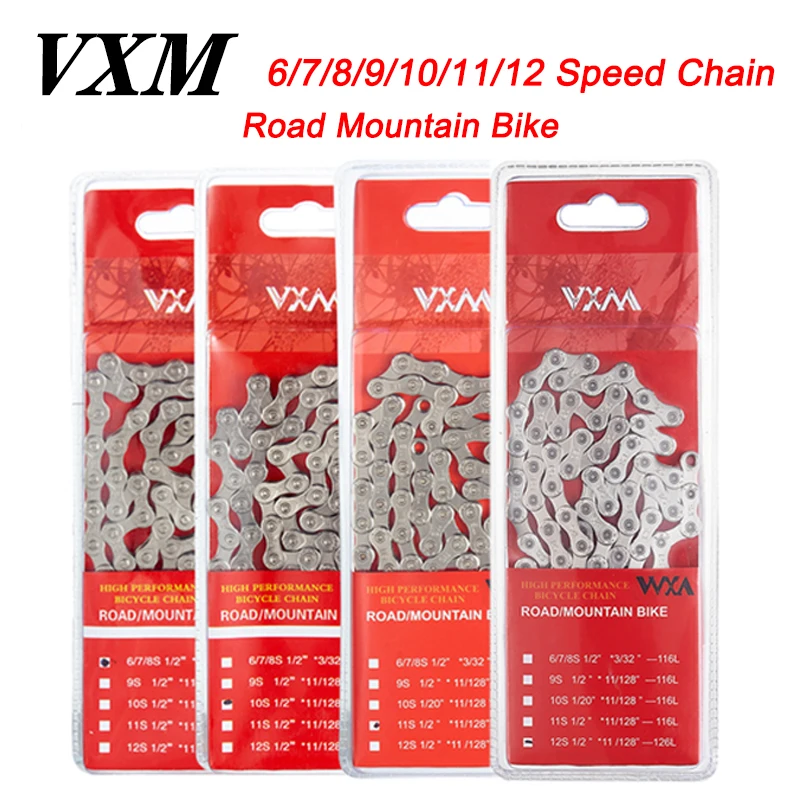 VXM Bike Bicycle Chain 6 7 8 9 10 11 12 Speed Velocidade Electroplated Silver Chain Mountain Road Bike MTB Chains Part 116 Links
VXM Bike Bicycle Chain 6 7 8 9 10 11 12 Speed Velocidade Electroplated Silver Chain Mountain Road Bike MTB Chains Part 116 Links