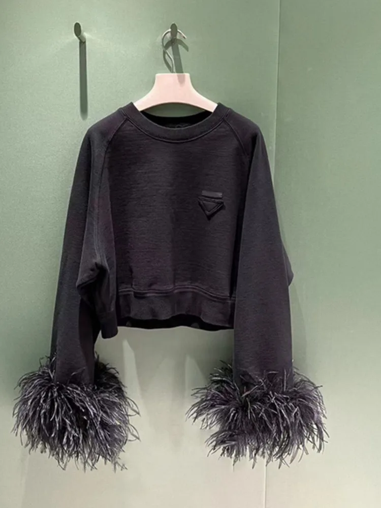 LUXE&ENVY Fashionable feather long sleeved short hoodie female niche 2023 autumn/winter new black versatile outerwear set trendy
LUXE&ENVY Fashionable feather long sleeved short hoodie female niche 2023 autumn/winter new black versatile outerwear set trendy