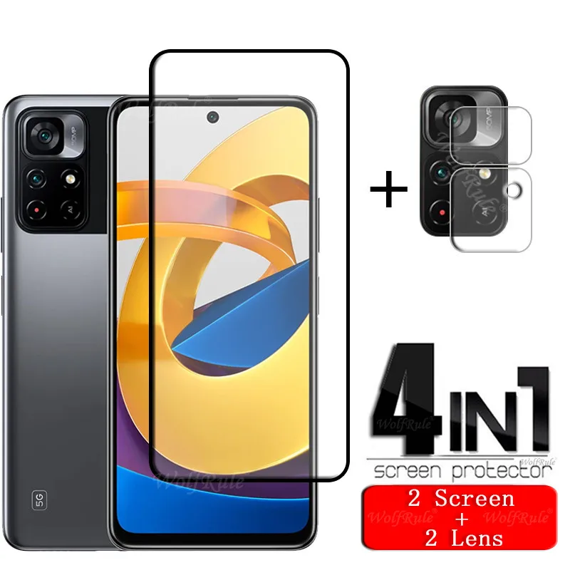 Фото 4-in-1 For Poco M4 Pro 5G Glass Xiaomi Tempered Full Glue Screen Protector M3 Lens | Мобильные телефоны и аксессуары