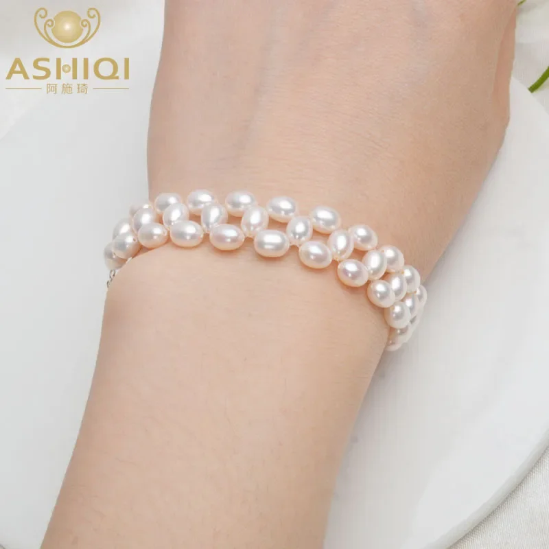 

ASHIQI Genuine Natural Freshwater Pearl Bracelet 925 Sterling silver clasp 4.5-5mm pearl handmade Weaving for women