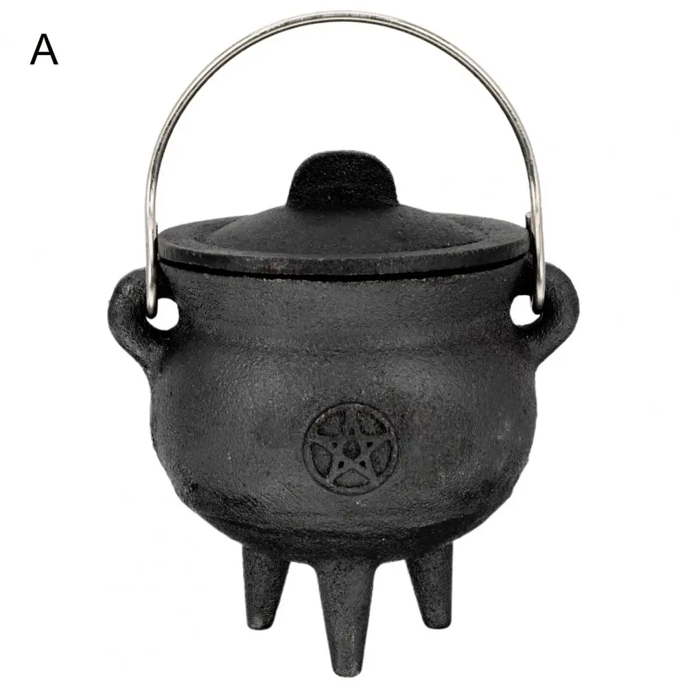 

Mini Witch Pot Portable Heat-resistant Mini Cast Iron Cauldron for Halloween Party Decoration Witch Pot with Lid Incense Burning