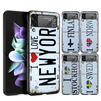 Capa de Celular Retro Engraçada com Número de Placa de Licença para iPhone 11 Retro Funny License Plate Number Car Phone Case for Samsung Galaxy Z Flip 3 4 5 Shell For Samsung Z Flip3 Flip4 Hard PC Cover