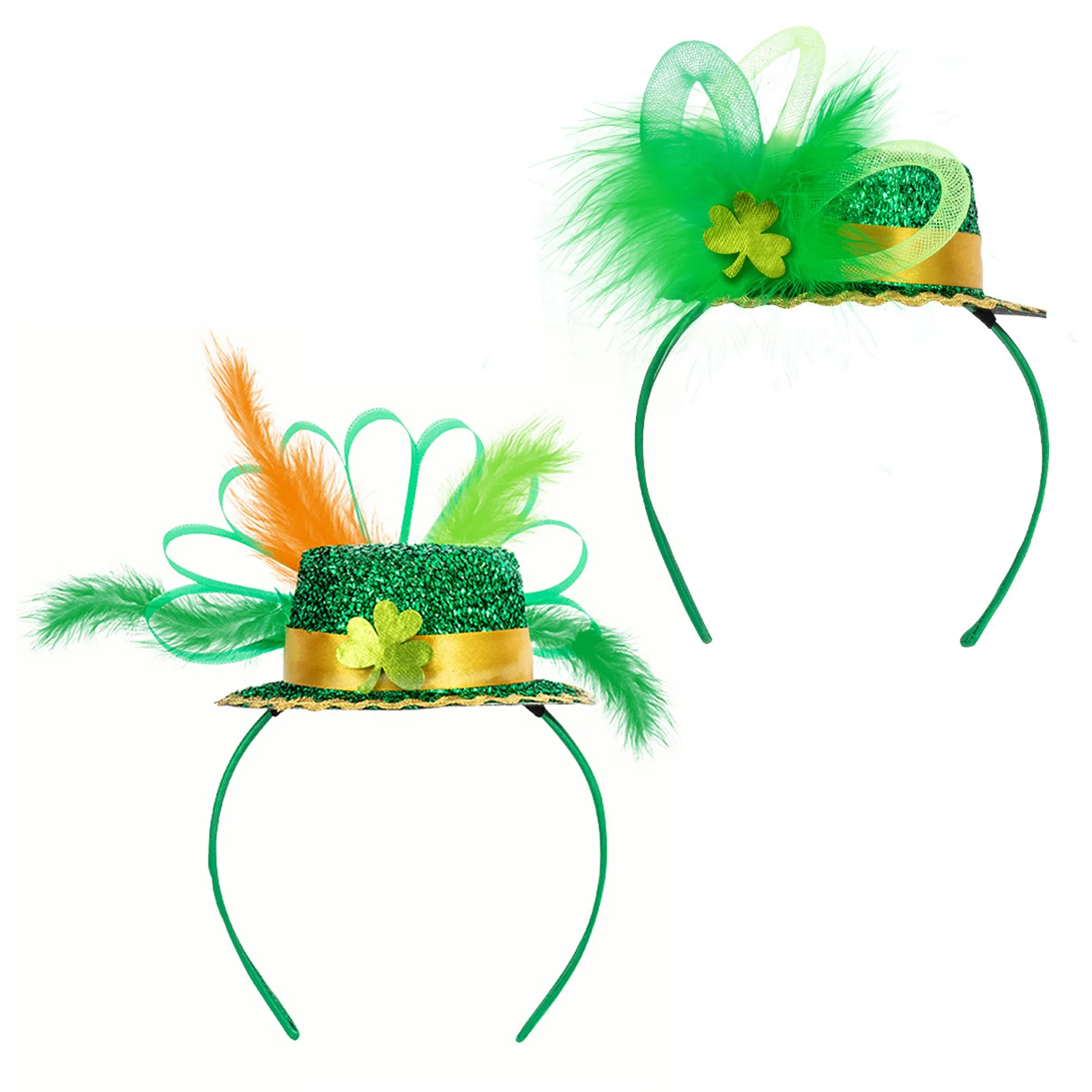 

St Patricks Day Headwear Fedoras Irish Shamrocks Shiny Top Hat Fuzzy Feather Headband Hair Hoop Accessory for Festival Party Hat