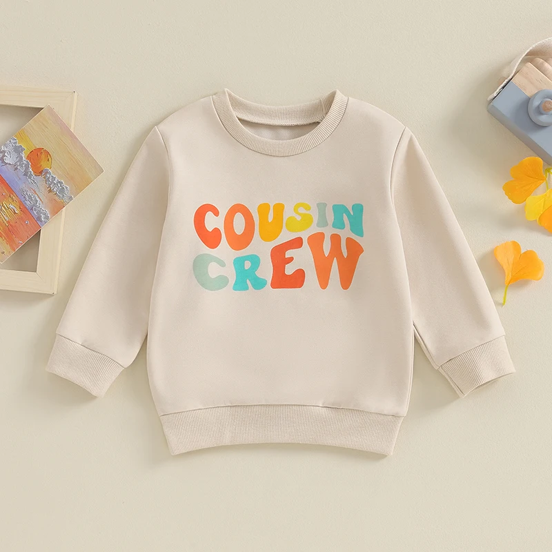 

BeQeuewll Baby Casual Sweatshirts Toddler Vintage Long Sleeve Letter Print Pullovers Tops Autumn Loose Fit Tops For 0-5 Years