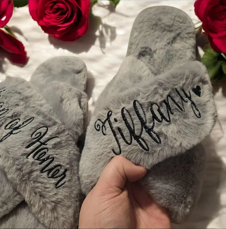 Custom Fluffy Slippers Set for Bridal Party | Personalized Soft Bridesmaid Slippers | Bachelorette Party Gifts | Fluffy Slippers 11 S83f9f45e1cdf4463923f2add70499d0dq