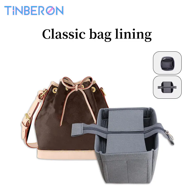 

TINBERON Bucket Bag Organizer Insert Women's Make Up Cosmetic Bag Large Capacity Felt Cloth Toiletry Bag Organizer For Handbags