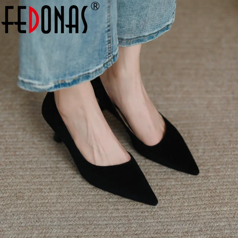

Женские туфли-лодочки с острым носком FEDONAS, черные туфли из натуральной кожи на тонких высоких каблуках, обувь для офиса на весну-лето 2023
