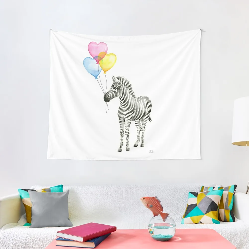 

Zebra Watercolor Baby Animal with Balloons for Nursery Tapestry Room Decore Aesthetic Room Decorations Aesthetics