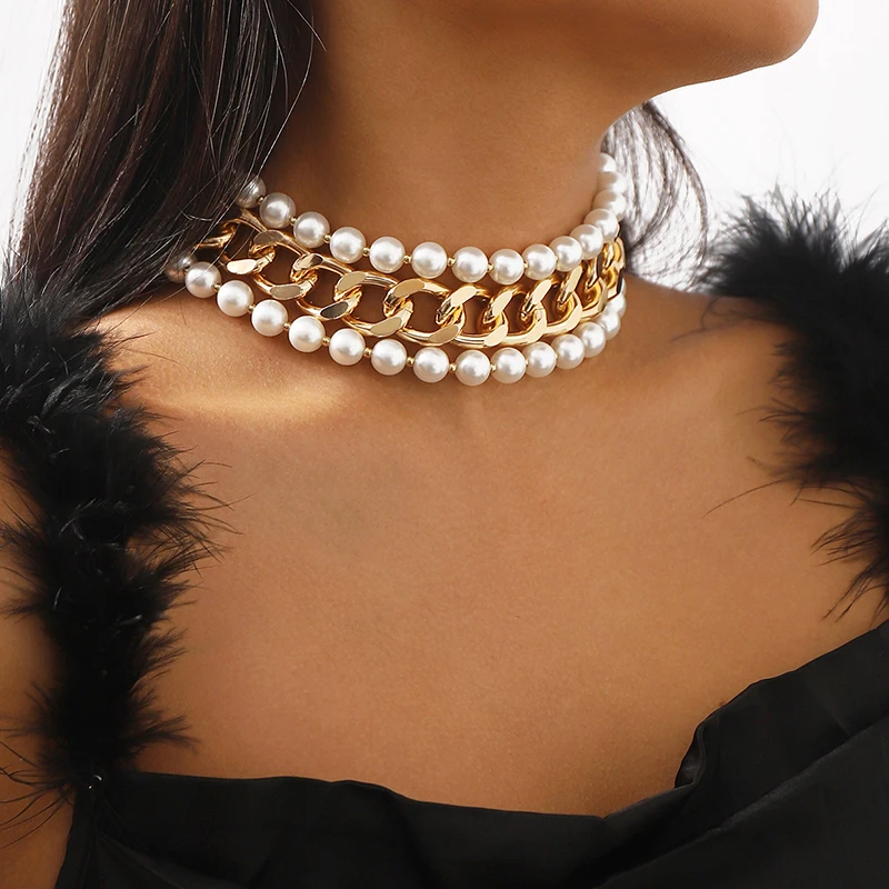 Punk Exaggerated Thick Chain Chocker Collar Faux Pearl Beads Choker Wedding Multilayer Geometric Necklace Fashion Female Jewelry
Punk Exaggerated Thick Chain Chocker Collar Faux Pearl Beads Choker Wedding Multilayer Geometric Necklace Fashion Female Jewelry