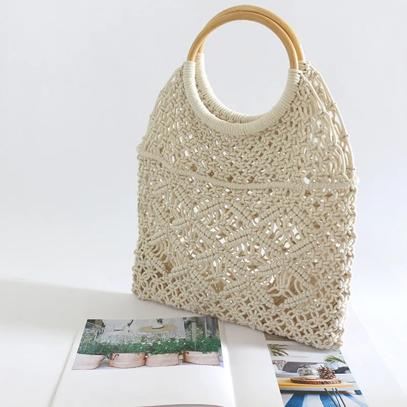 Summer New Hollow Out Woven Bag Cotton Rope Net Bag Holiday Bag Handmade Straw Bag Beach Bamboo Handle Large Capacity Bucket Bag
Summer New Hollow Out Woven Bag Cotton Rope Net Bag Holiday Bag Handmade Straw Bag Beach Bamboo Handle Large Capacity Bucket Bag
