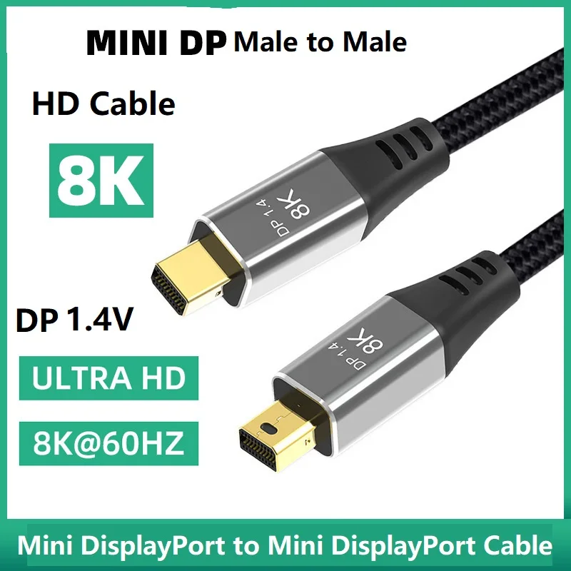 

8K Mini DisplayPort to Mini DisplayPort Cable DP1.4 8K@60HZ Resolution Ready Thunderbolt 2 Mini DP Male to Mini DP Male Cable 2m