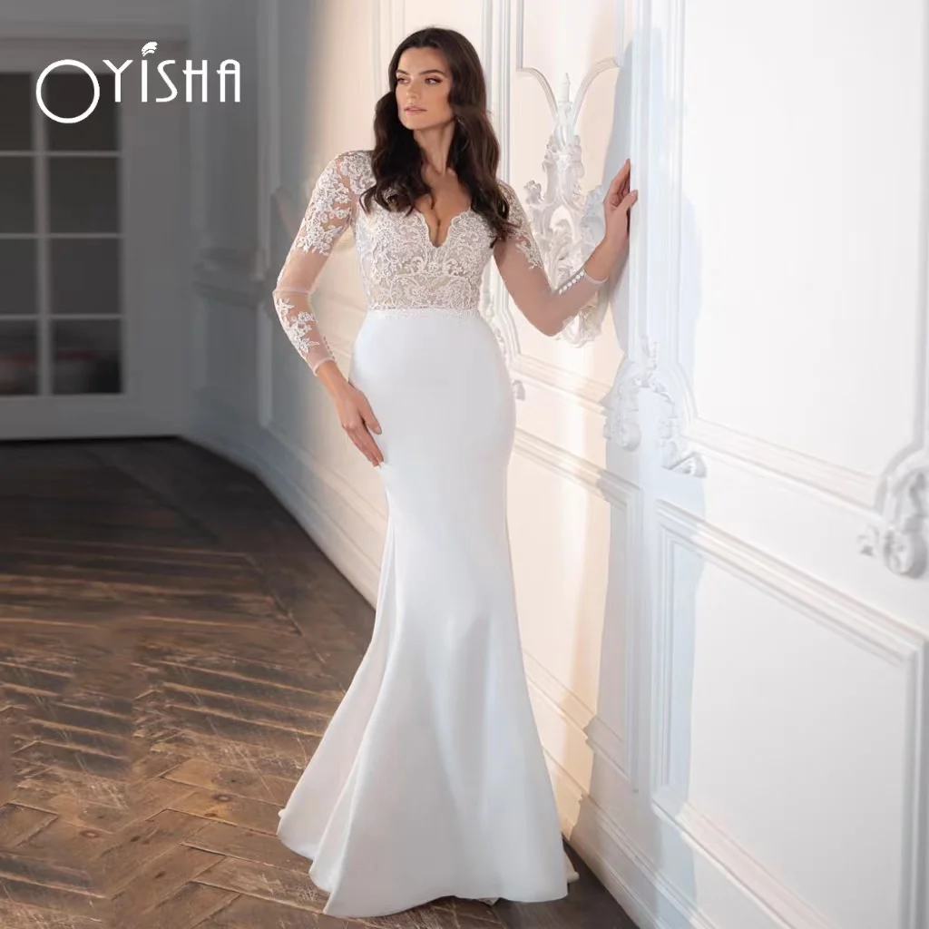 OYISHA Sexy V- Neck Mermaid Wedding Dresses For Bride 2023 Lace Applique Top Long Sleeves Illusion Button Back Vestidos De Novia
OYISHA Sexy V- Neck Mermaid Wedding Dresses For Bride 2023 Lace Applique Top Long Sleeves Illusion Button Back Vestidos De Novia