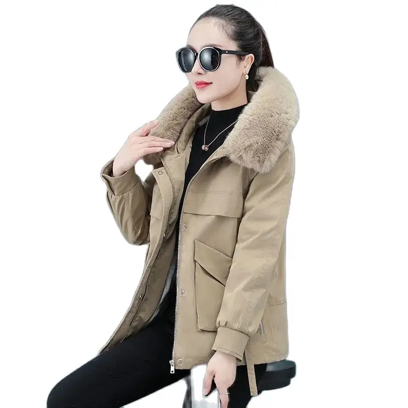 

Overcoat Parka Cotton-Padded Jacket Tide Cotton-Padded Women's New Fashion Slimming Short Coat And Velvet Thickening Tooling