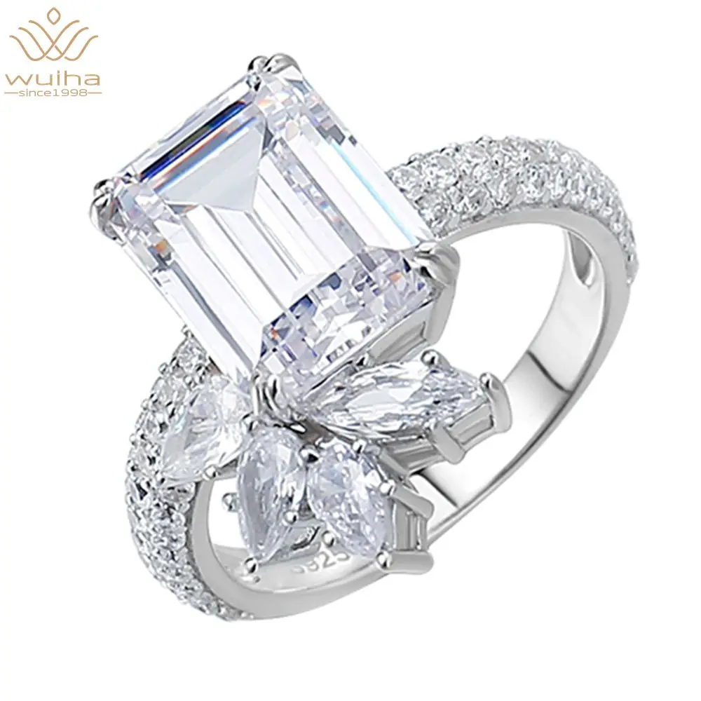 

WUIHA Luxury Real 925 Sterling Silver Emerald Cut 5.5CT Created Moissanite Gemstone Wedding Cocktail Ring for Women Fine Jewelry