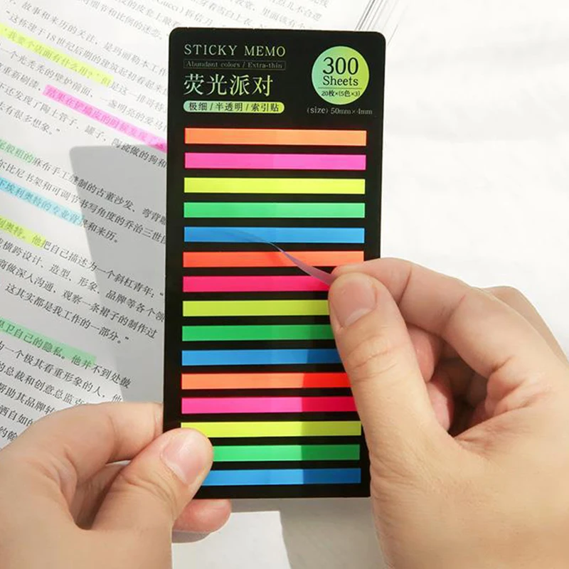 

300 Sheets Colorful Practical Index Sticky Notes Thin Tags Memo Bookmark Stickers Label Office Students Book Reading Marking