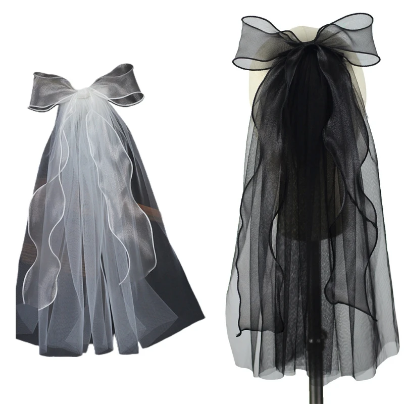 

1 Tier Bridal Veil with Clip Embellished with Delicate Bow Short Cut Edge Sheer Tulle for Wedding/Party/Performance