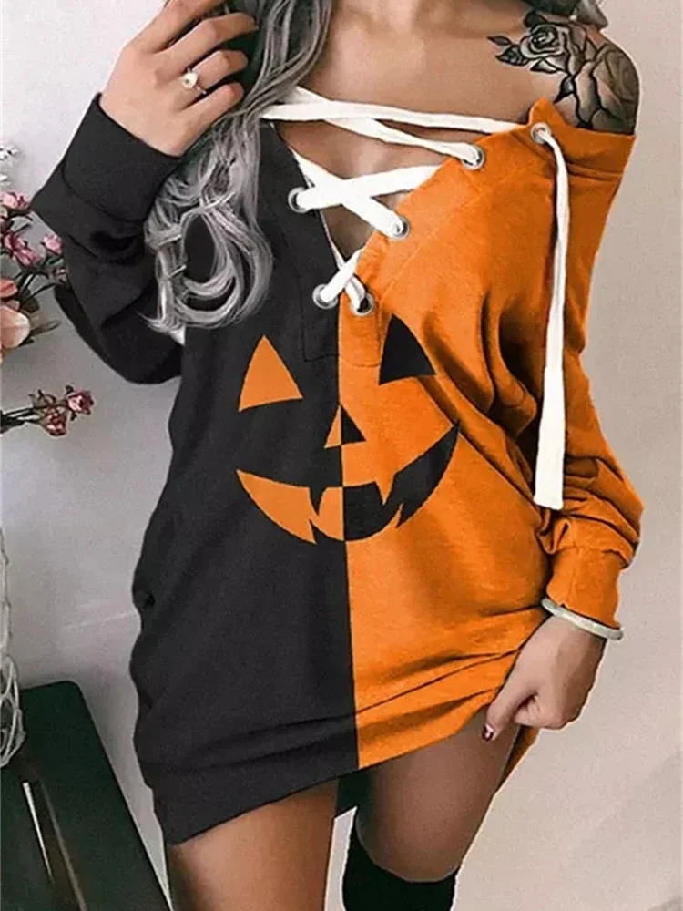 2023 New Halloween Pumpkin Face Lace Up Sweatshirt Dress Sweater Fashion Sweatshirt Dress Holiday Dress Hoodie for Women
2023 New Halloween Pumpkin Face Lace Up Sweatshirt Dress Sweater Fashion Sweatshirt Dress Holiday Dress Hoodie for Women