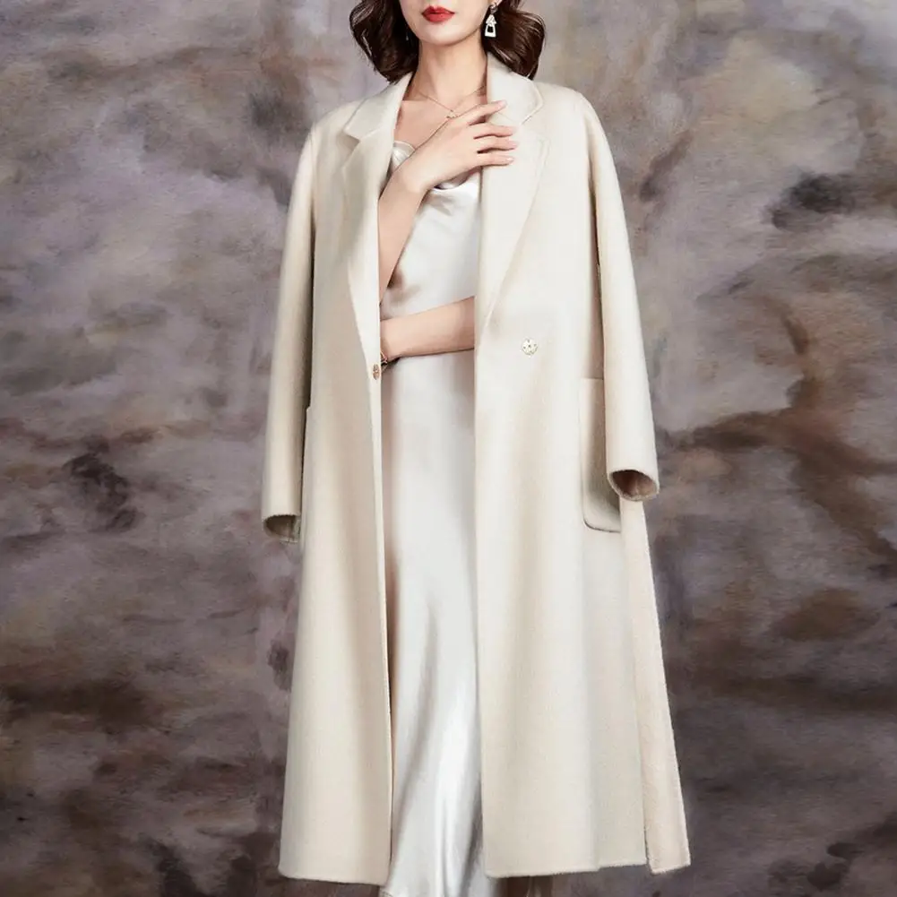Women Autumn Winter Solid Color Mid-length Woolen Coat Lapel Long Sleeve Pockets Belt Double-sided Faux Cashmere Coat Outwear
Women Autumn Winter Solid Color Mid-length Woolen Coat Lapel Long Sleeve Pockets Belt Double-sided Faux Cashmere Coat Outwear