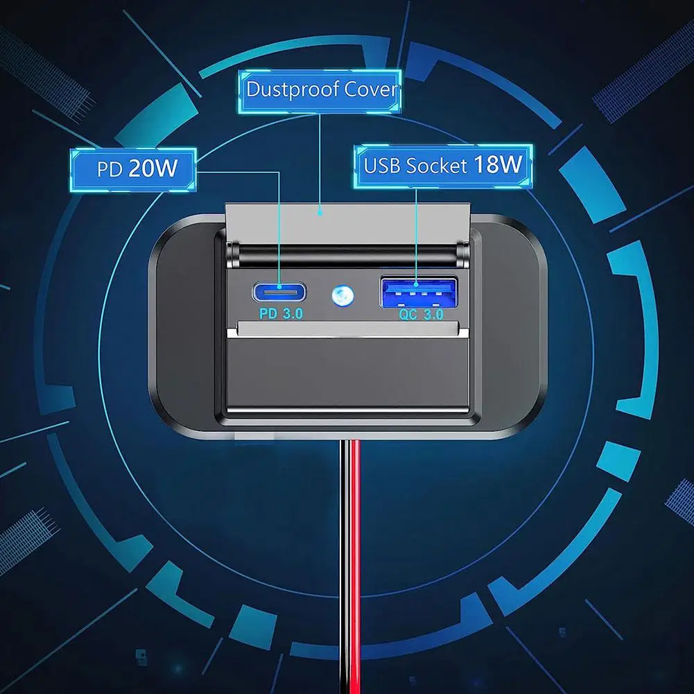 

Quick Charge PD Type C Dual USB Ports Car Bus Charger Socket Adapter 12V/24V USB Power Panel With Swith For Marine Motorcyc