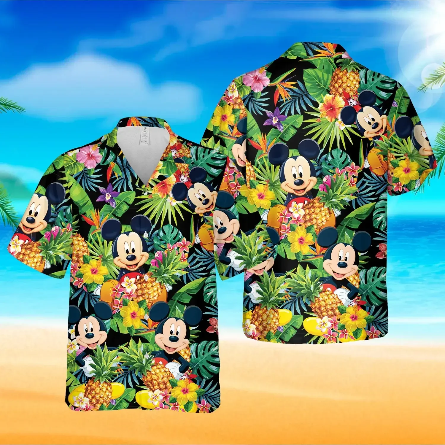 

Гавайская рубашка Disney, летняя пляжная одежда для поездок и всей семьи, Мужская одежда, женская одежда, гавайская рубашка с коротким рукавом и Микки Маусом
