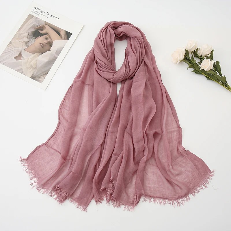 

Plain Rayon Hijab Scarf Muslim Women Shawl Wrap Solid Color Headscarf Long Fringed Hijabs Tassel Turban Plain Through Stoles