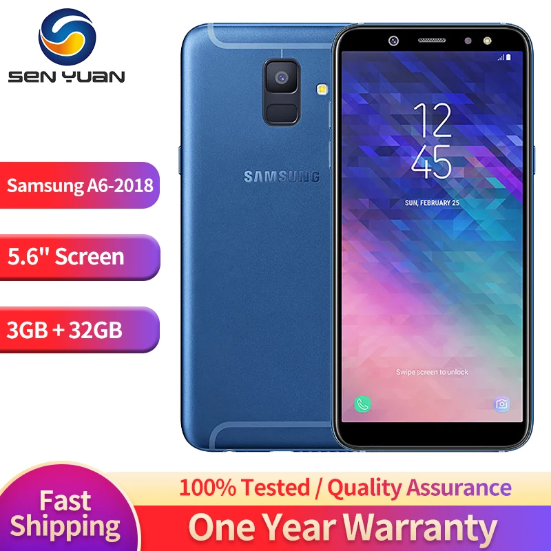 

Original Samsung Galaxy A6 2018 A600F A600T 4G Mobile Phone 5.6" 3GB RAM 32GB ROM 16MP WiFi GPS Fingerprint Octa Core CellPhone