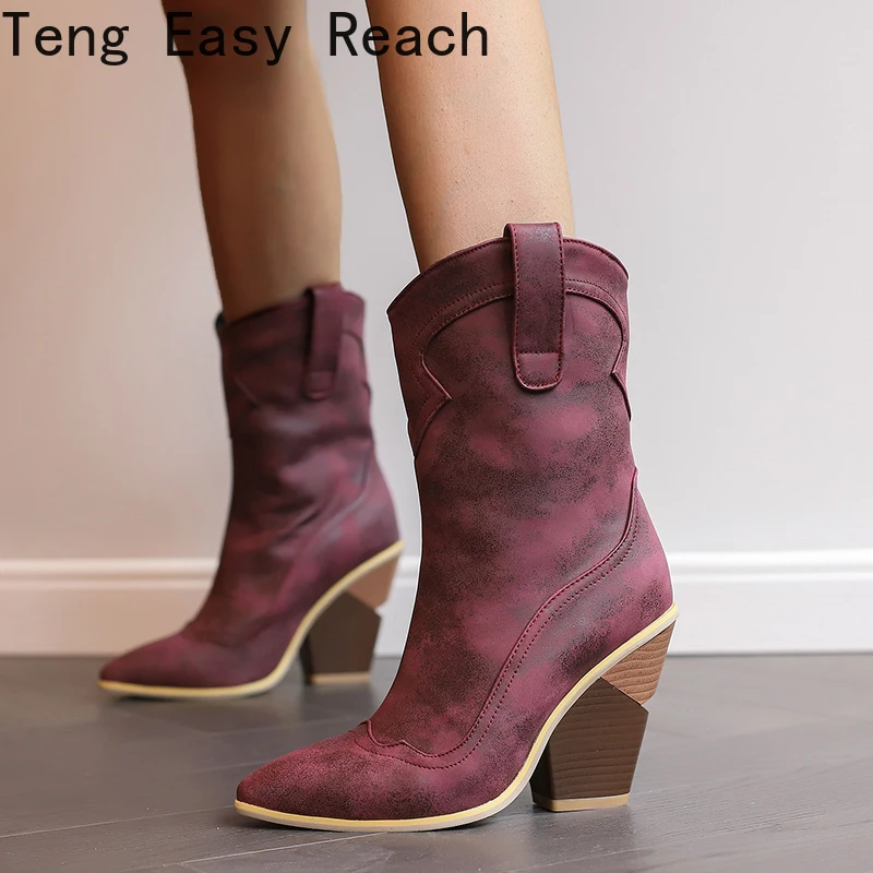 

2023 Autumn Winter Casual Western Cowboy Ankle Boots Women Snake Cowgirl Booties Short Cossacks Botas High Heels Shoes