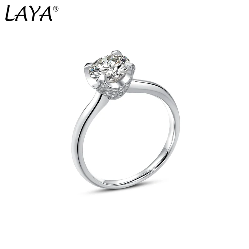 

LAYA 925 Sterling Silver Round Brilliant Cut Diamond Test Past 1.2CT D Color Halo Moissanite Ring White Rhodium Plated Jewelry