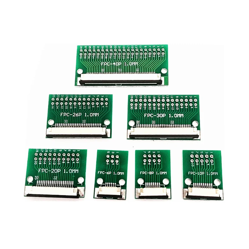 FPC adapter plate with welded/straight/bent pins 1.0MM pitch FPC-6P/8P/10P12P//20P/-24P/26P/30P/40P connectors
FPC adapter plate with welded/straight/bent pins 1.0MM pitch FPC-6P/8P/10P12P//20P/-24P/26P/30P/40P connectors