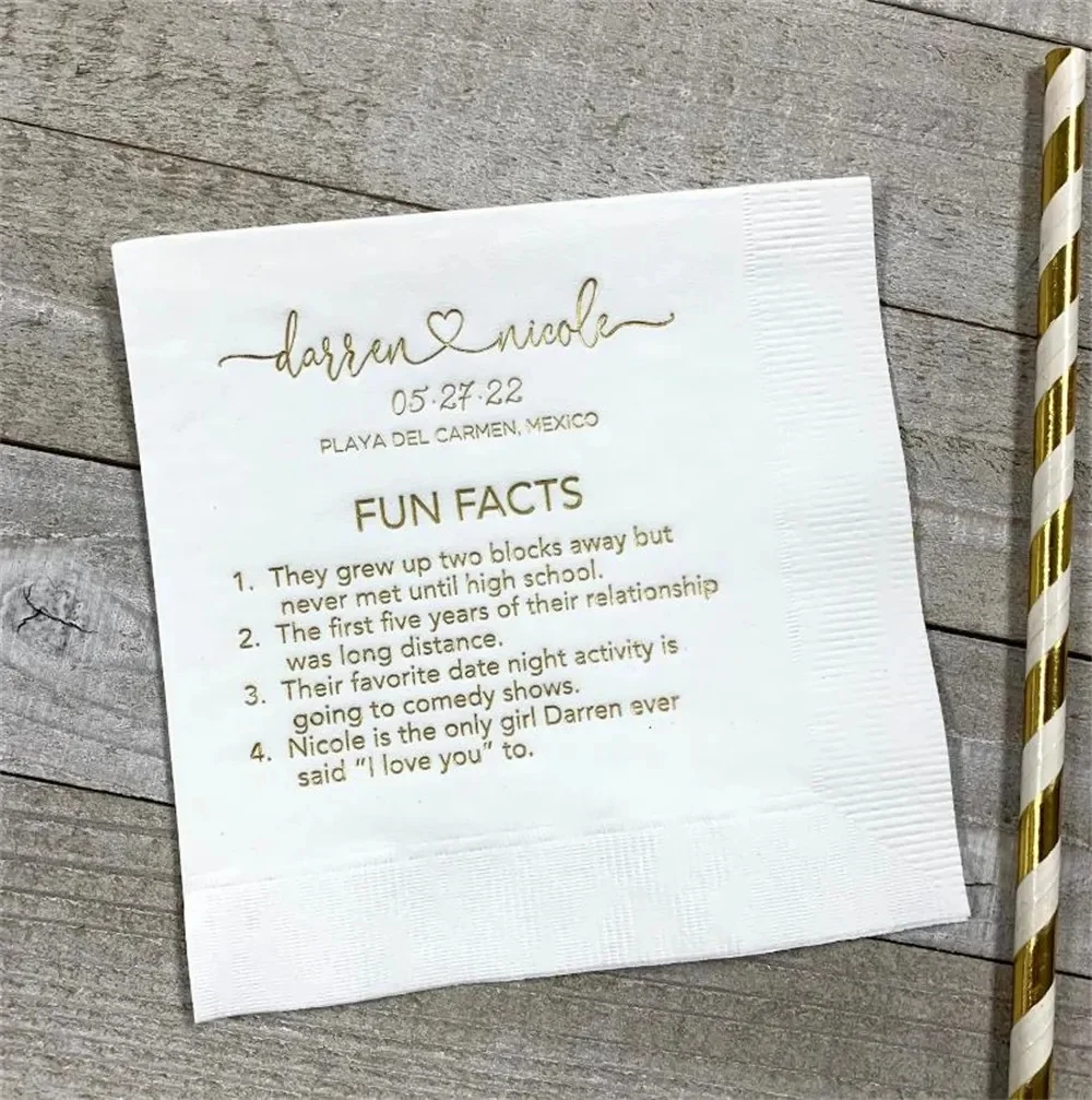 

50PCS Trivia Personalized Napkins Birthday Wedding Trivia Napkins Fun Fact Napkins Beverage Luncheon Dinner and Guest Towels Ava