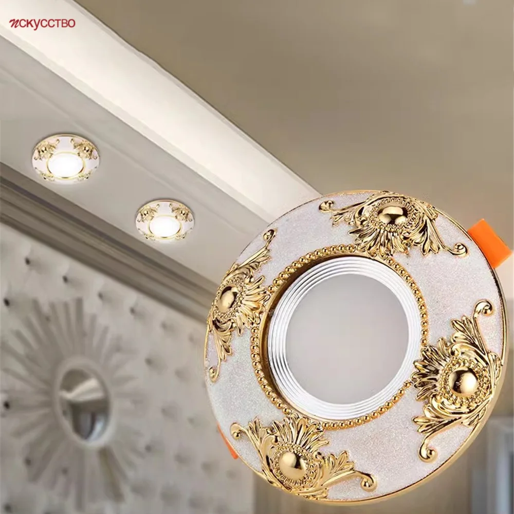 

European Resin Gold White Led Cob Downlight Restaurant Living Room Recessed Ceiling Spot Lamp 220V 3W 5W 7W Luxury Home Decor