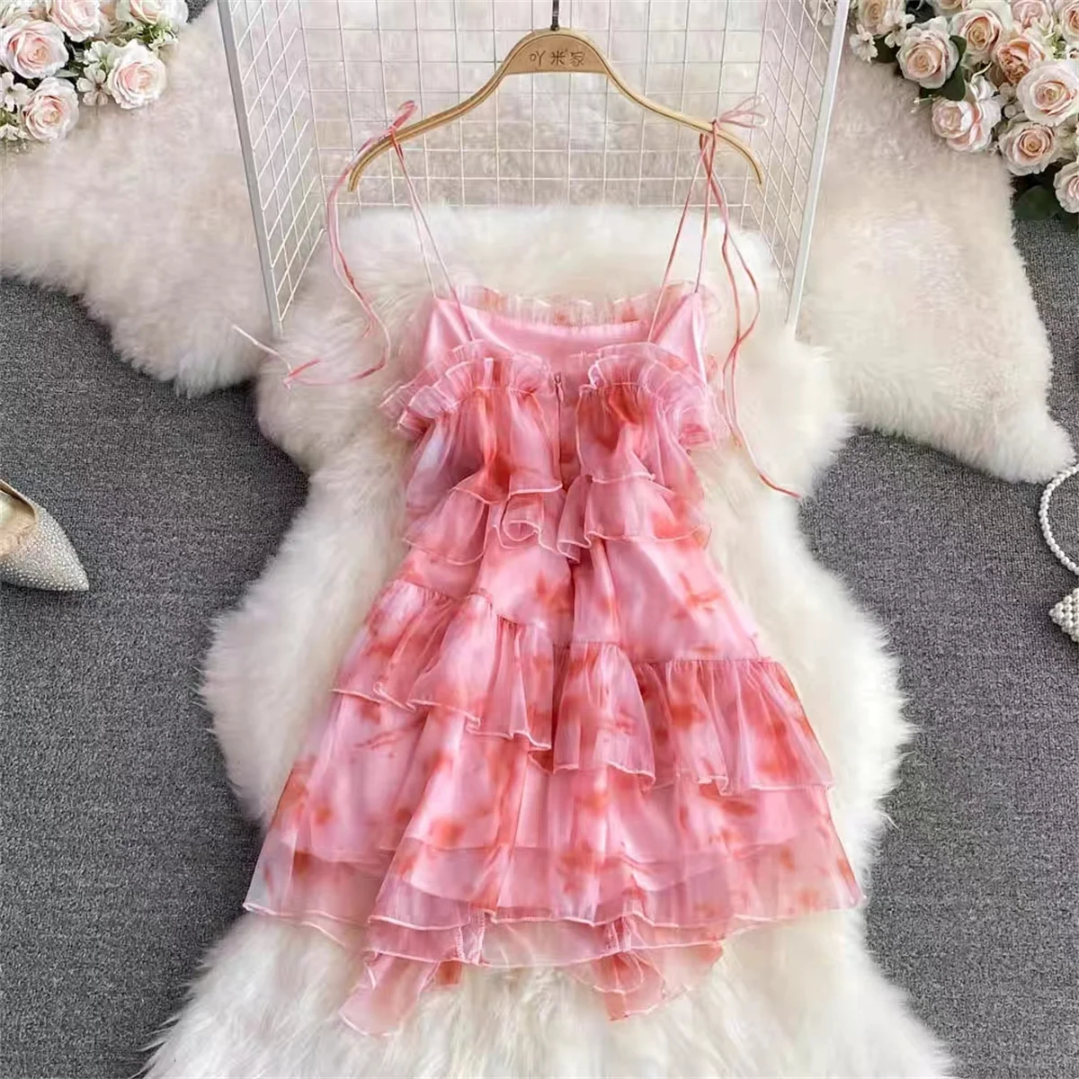 

Evening Prom Party Women's Dress Mini Ruffled Tiered Tie-dye Pink Slip Dress Fashion Sexy Cocktail 2023 Cocktail فساتين طويلة