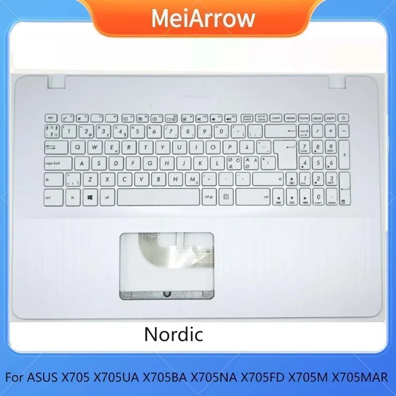 

MEIARROW New/org For 17.3" ASUS X705 X705U X705UD X705M X705MA X705N Palmrest Nordic Keyboard Upper cover,White
