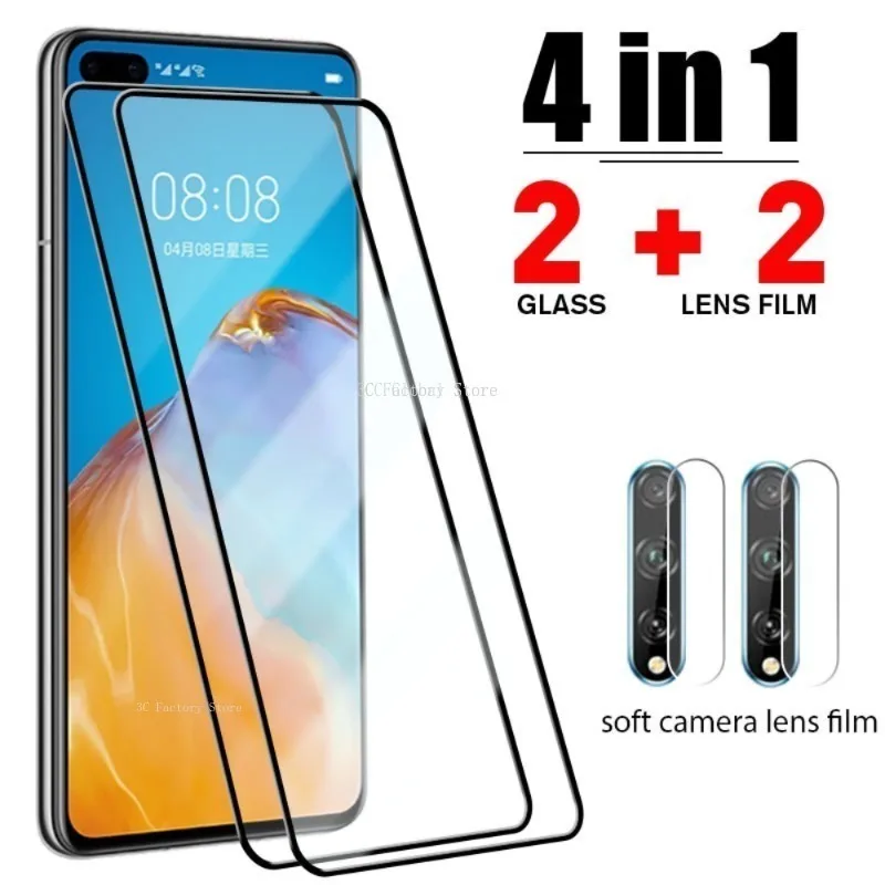 

4 in1 Tempered Glass For Huawei P50 P40 P30 P20 Lite 5G Camera Lens Film For Huawei Y5 Y6 Y7 Y9 2019 Y6p Y7p Y8p Y9S Y8s Y6S