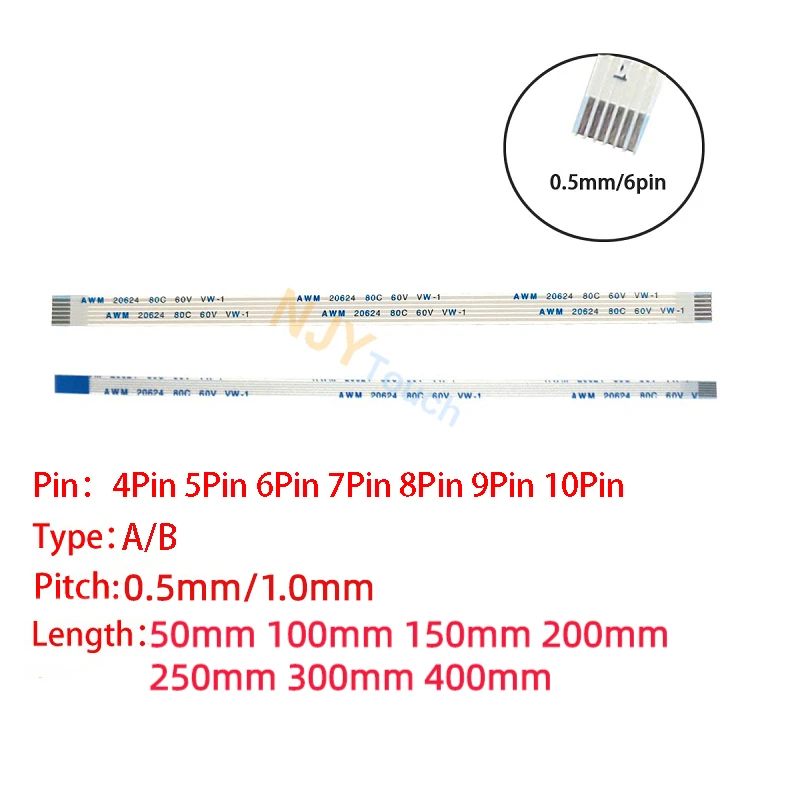 10Pcs 4Pin 5/6/7/8/9/10 Pin FFC FPC AWM 20624 80C 60V VW-1 0.5mm 1mm Pitch Flat Flexible Cable 5/10/15/20/25/30/40cm
10Pcs 4Pin 5/6/7/8/9/10 Pin FFC FPC AWM 20624 80C 60V VW-1 0.5mm 1mm Pitch Flat Flexible Cable 5/10/15/20/25/30/40cm