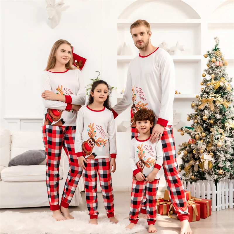 

2023 Christmas Deer Family Matching Outfits Daddy Mommy and Me Xmas Pj's Clothes Plaid Mother Daughter Father Son Pajamas Sets