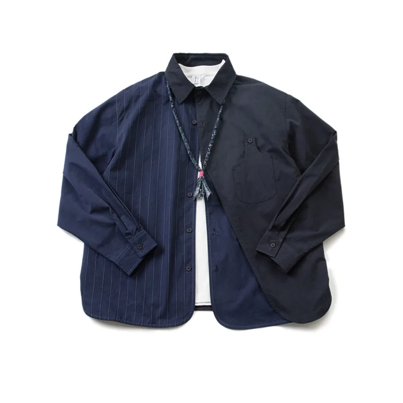 Japanese Loose Fitting Fake Two-piece Stitched Navy Blue Long Sleeve Shirt Coat Male Fashion Cotton Spring and Autumn Jacket
Japanese Loose Fitting Fake Two-piece Stitched Navy Blue Long Sleeve Shirt Coat Male Fashion Cotton Spring and Autumn Jacket