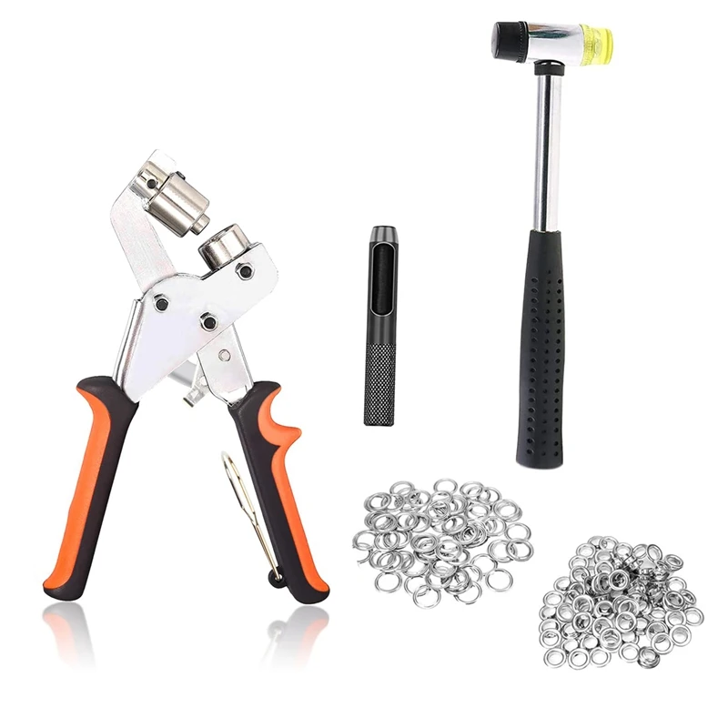 

Grommet Tool Kit Metal Manual Grommet Press Machine With 500Pcs 3/8 Inch Grommets And Rubber Hammer