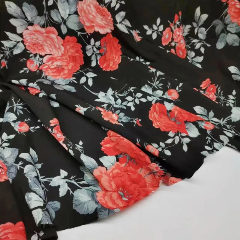 

Peony Printed Elastic Wrinkle Chiffon Fabric Diy Hand Sewing