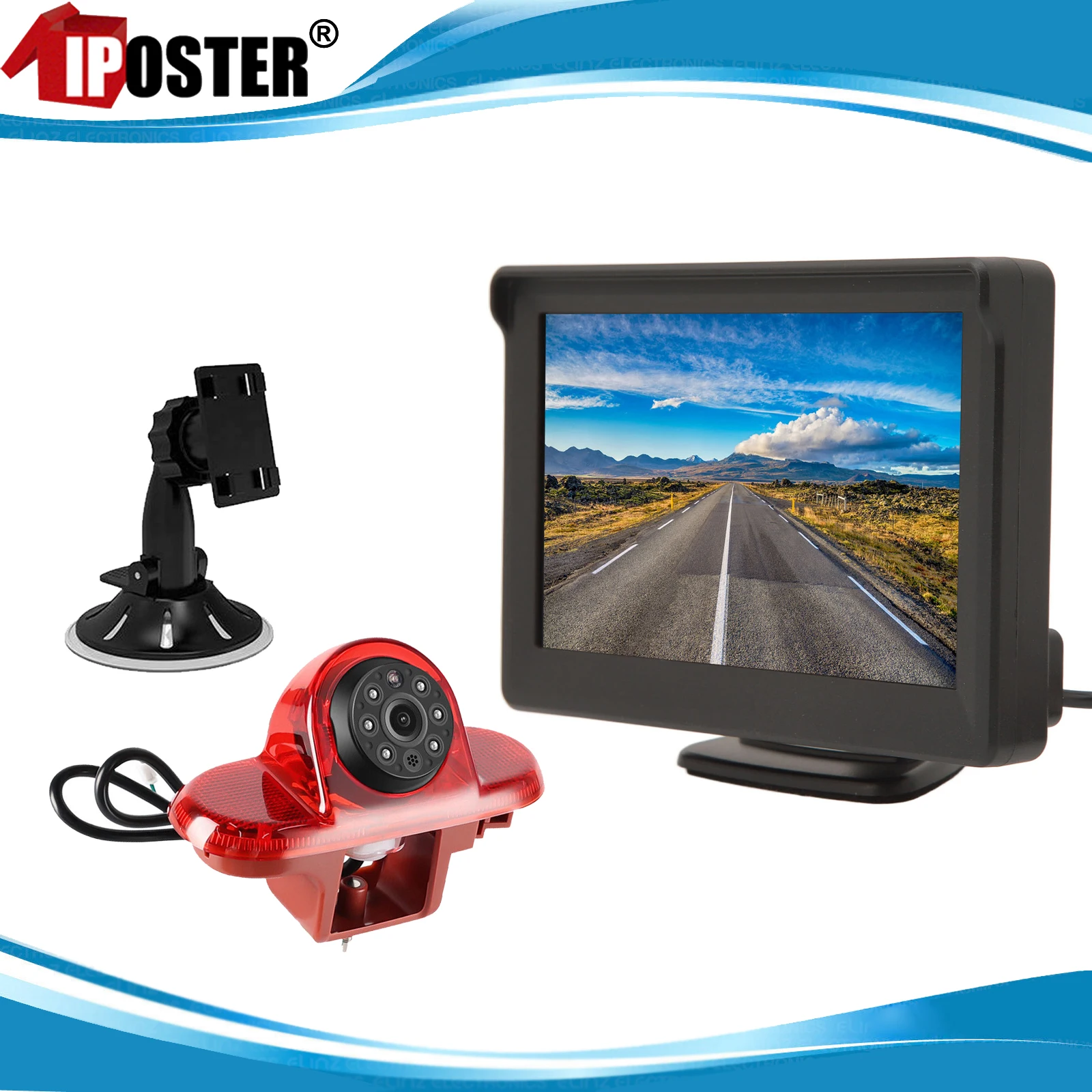 

iPoster 5" LCD Car Monitor 3RD IR Brake Light Backup Reversing Camera Waterproof For Renault Trafic Vauxhall Opel Vivaro