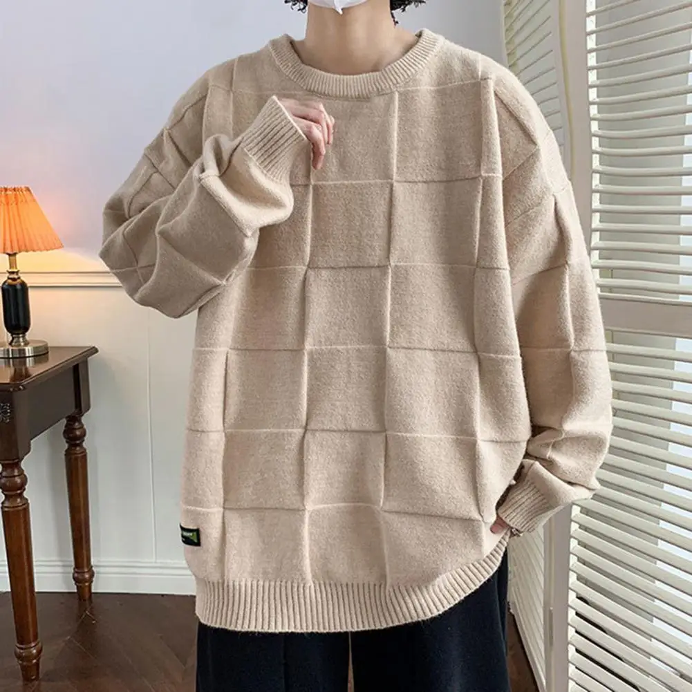 Stylish Men Pullover Sweater Solid Color Super Soft Men Knitted Top Loose Fit Geometric Graphics Sweater
Stylish Men Pullover Sweater Solid Color Super Soft Men Knitted Top Loose Fit Geometric Graphics Sweater