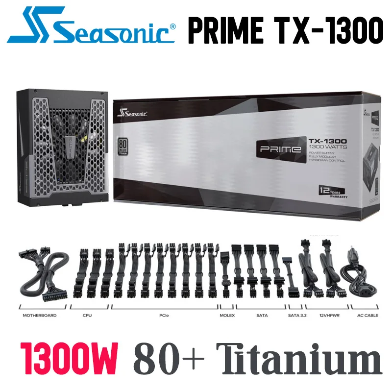 

1300W Computer Power Supply Seasonic Prime TX-1300 Desktop Gaming ATX 80 PLUS Titanium 1300W SATA Supply New