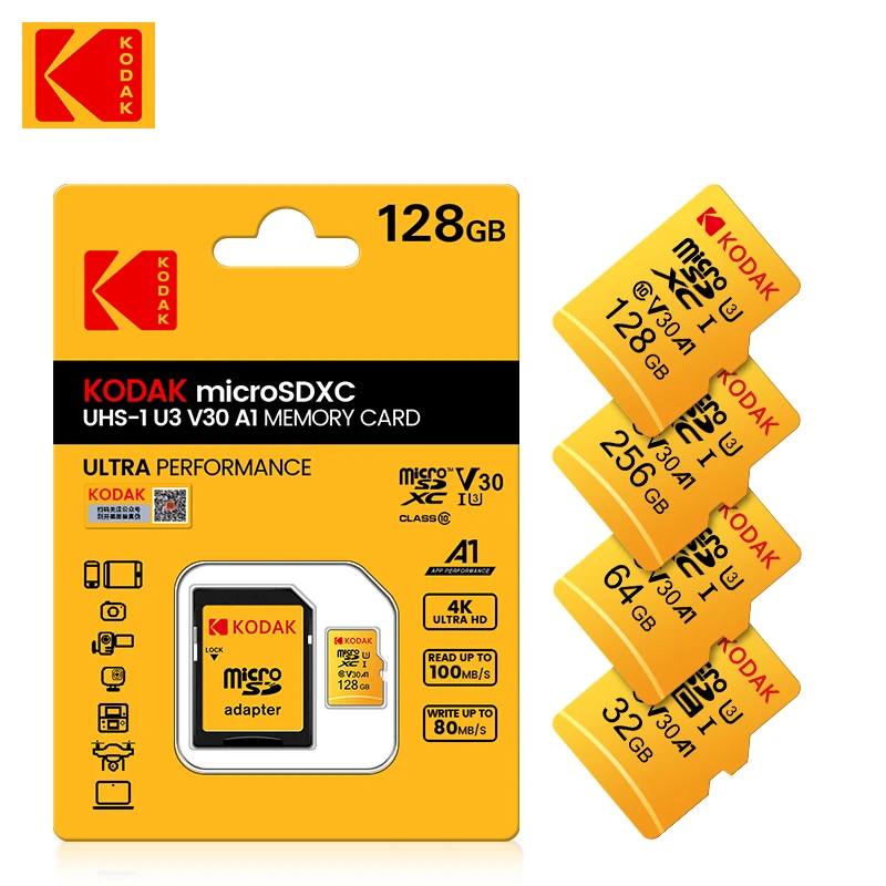 

Original KODAK 256GB Memory Card 128GB U3 4K Micro SD Card 64GB 32GB A1 SDHC Microsd UHS-I C10 TF Trans Flash Microsd