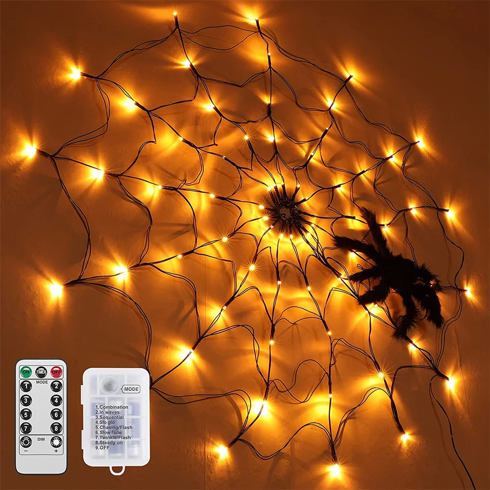 Halloween Spider Web Fairy Light 3.28ft Diameter 70LED Spider Net Lights With Remote Control Home Halloween Party Decoration
Halloween Spider Web Fairy Light 3.28ft Diameter 70LED Spider Net Lights With Remote Control Home Halloween Party Decoration