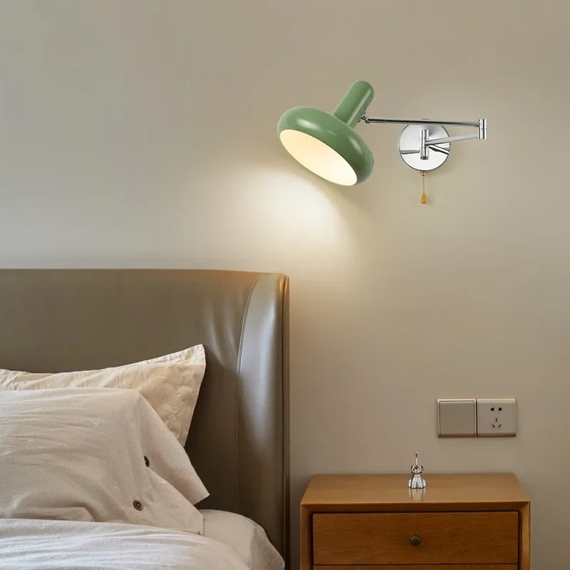 

Nordic LED Wall Lamp Cream Wind Retractable Lighting Bedroom Bedsides Study Living Room Hallway Indoors Luminaires Decorations