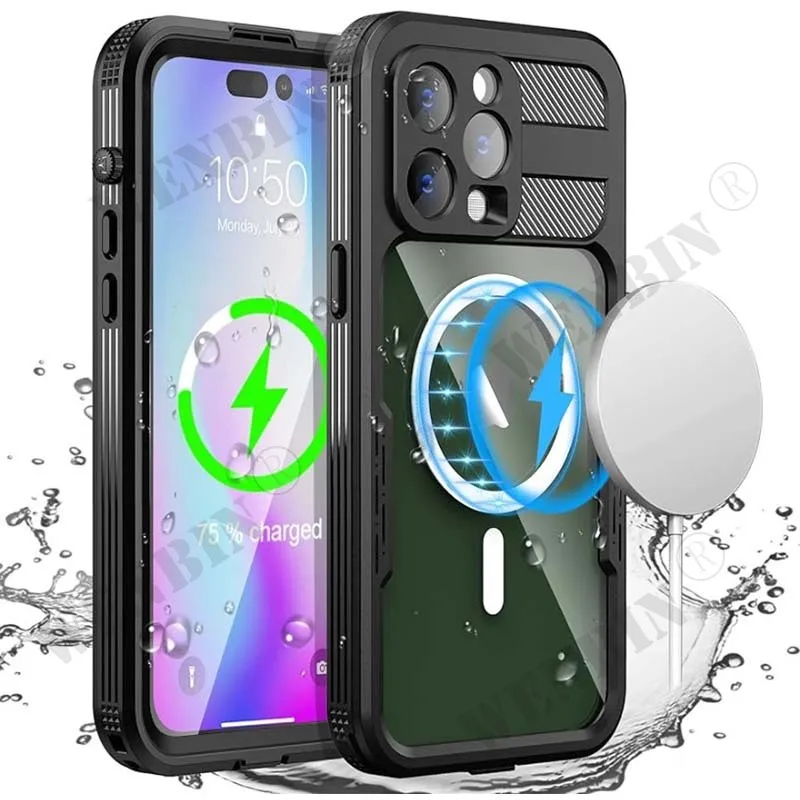 

Waterproof Case iPhone 15 14 Pro Max Plus Compatible with Magsafe Snow Dust Shock Proof 360° Underwater IP68 Certified Cover