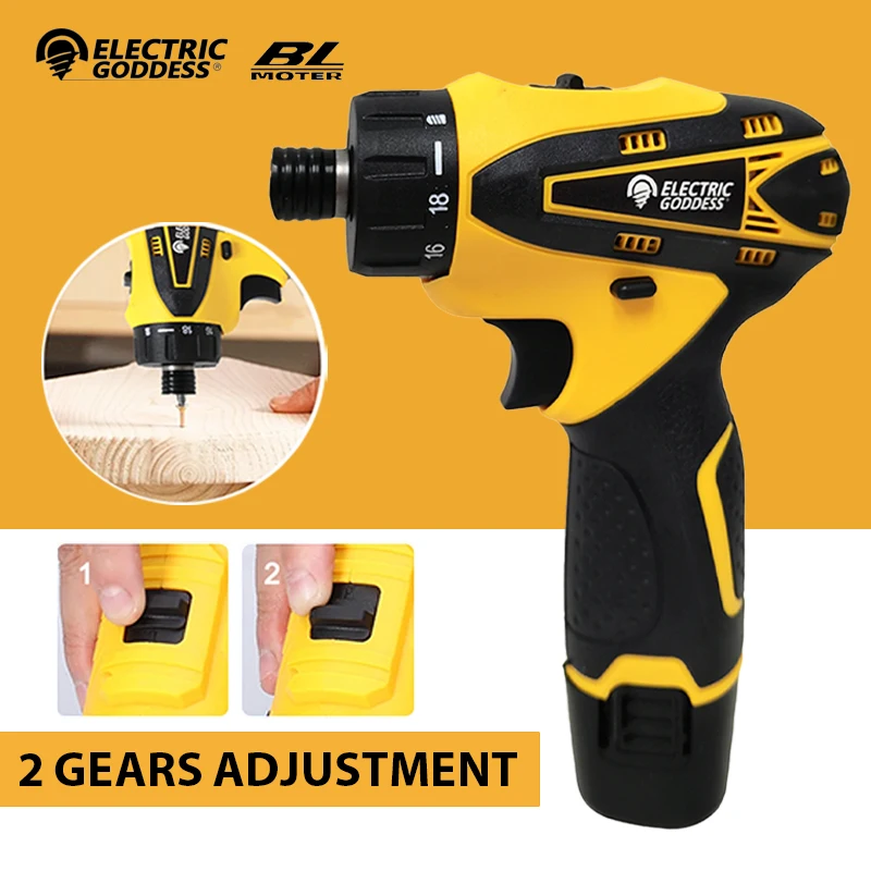 

Electric Goddess 12V Electric Screwdriver Drill Impact Driver Adjust Torque Drill Accessory set With 2000mAh Battery Power Tools