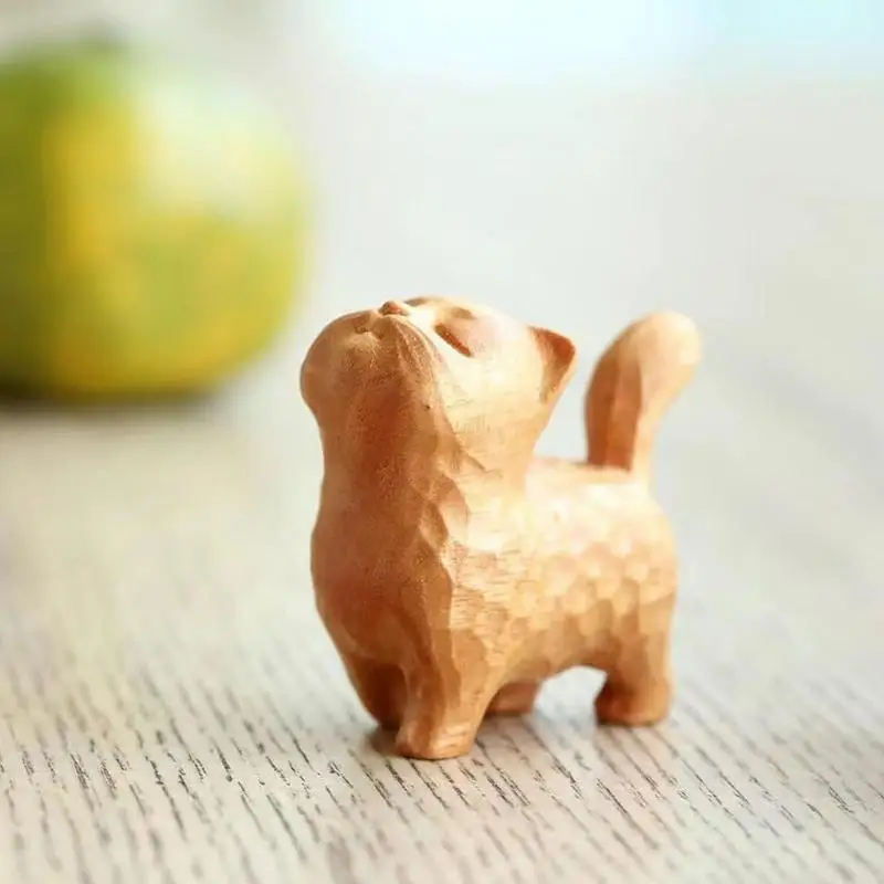 

Carved Wood Cat Creative Miniature Cat Figurines Cute Cat Statues Flexible Collectible Cat Figurines Home Decoration Accessories